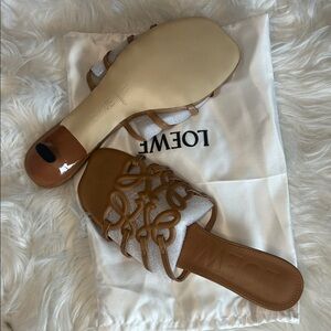 Loewe Brown Leather Cutout Sandals